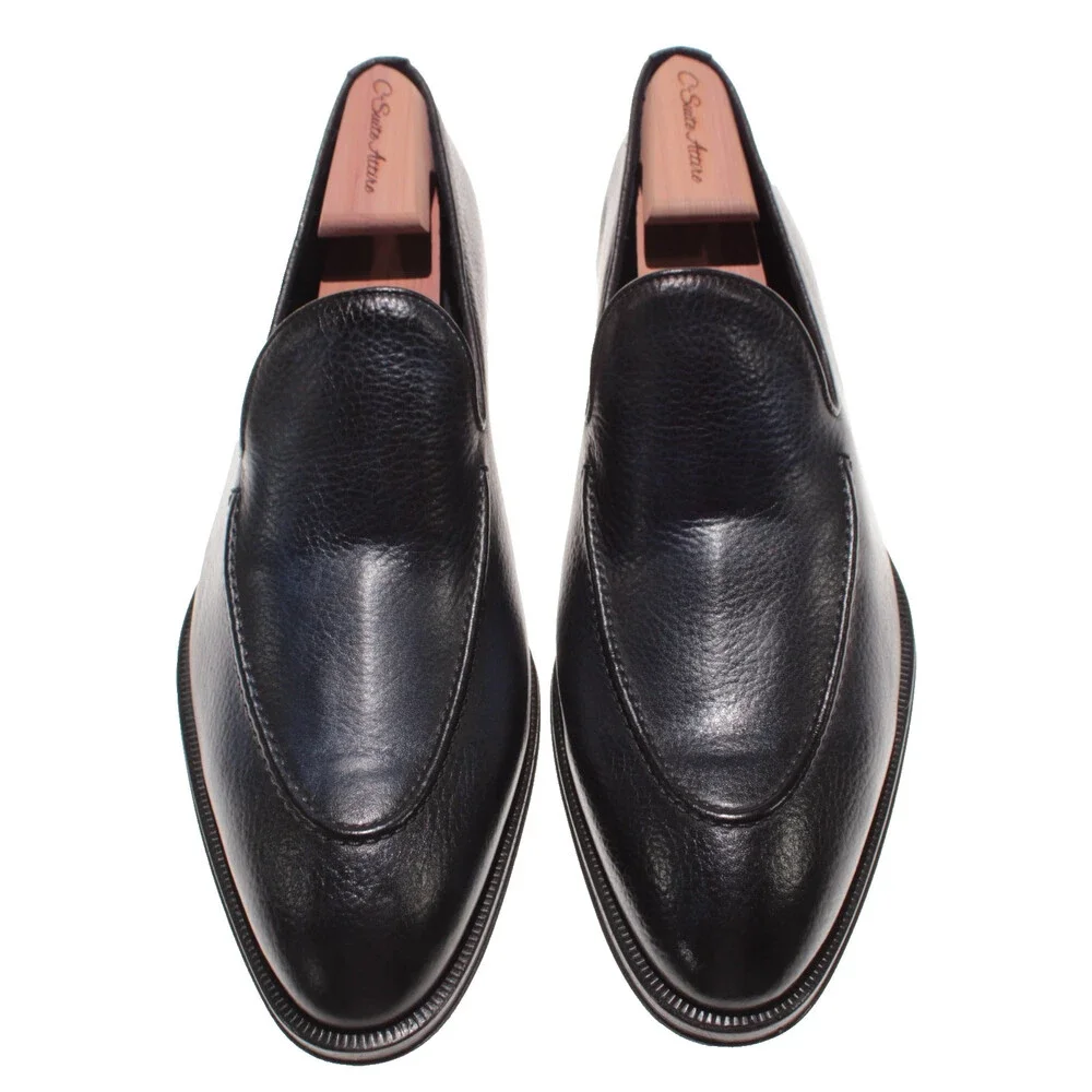 Di Bianco NWB Slip On Loafers Size 11.5 US in Dark Blue Pebbled Leather